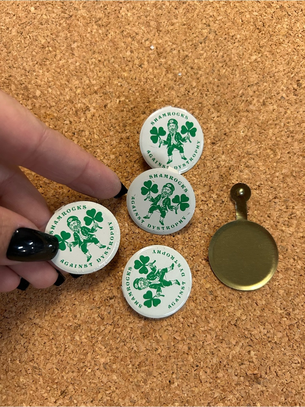 5 Vintage Shamrocks Against Dystrophy Pinback Buttons